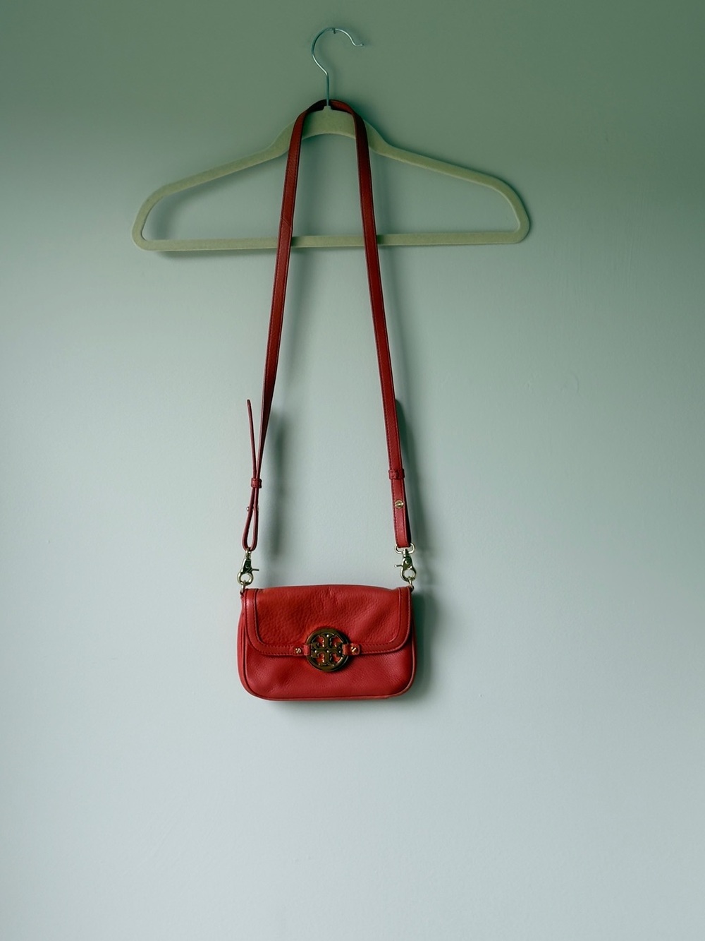 Tory Burch Red Leather Crossbody with Logo Medallion